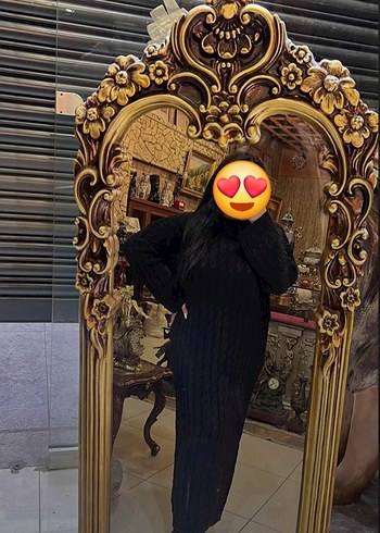 Siyah Örgü Boğazlı Uzun Kadın Elbise - Görsel 2