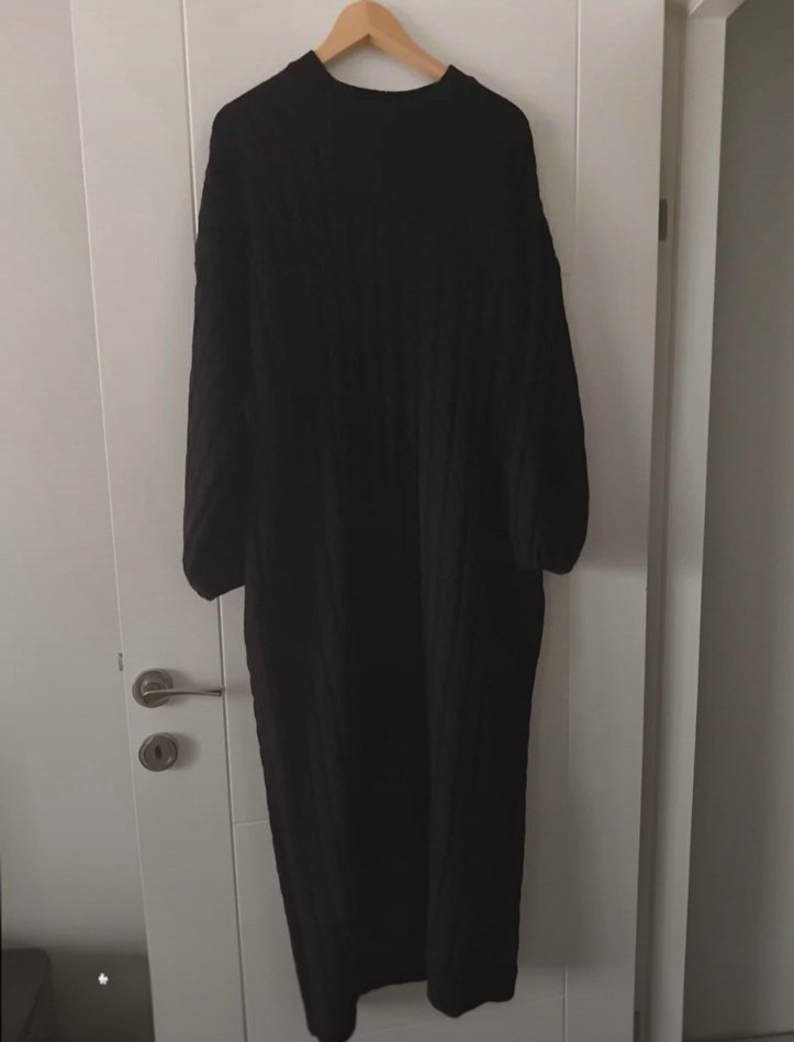 Siyah Örgü Boğazlı Uzun Kadın Elbise - Görsel 3