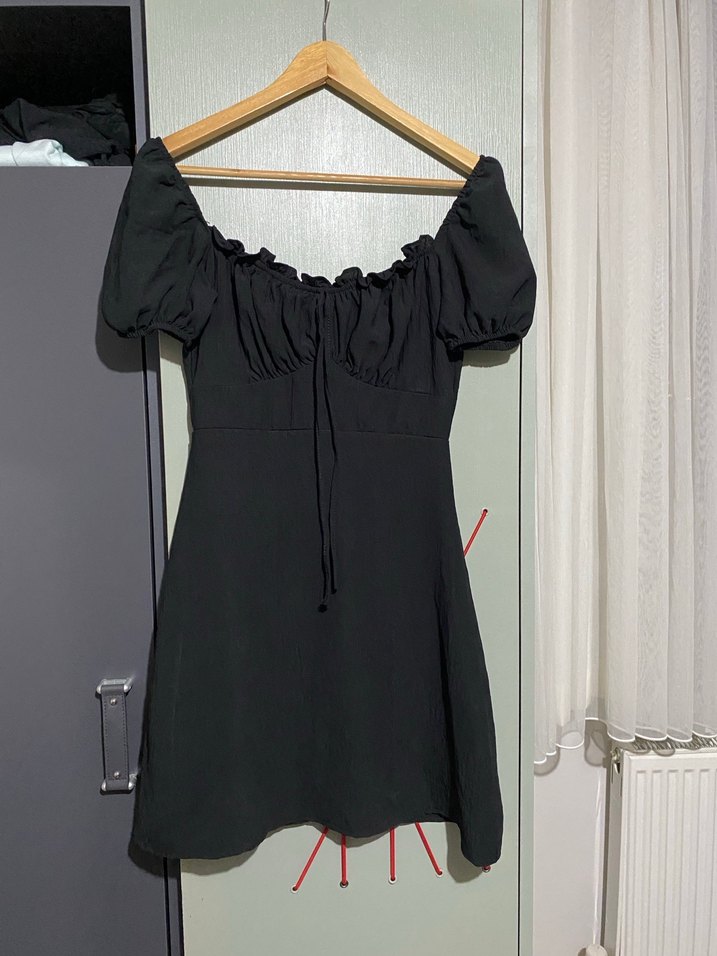 Siyah Fırfırlı Midi Kadın Elbise - Görsel 3