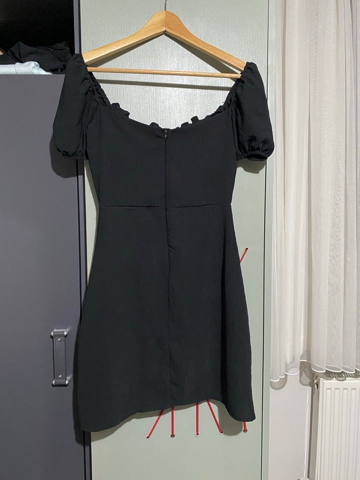 Siyah Fırfırlı Midi Kadın Elbise - Görsel 4