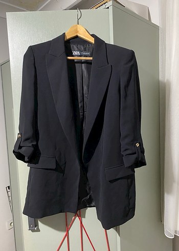 Siyah Kadın Uzun Kesim Düğmeli Blazer - Görsel 3