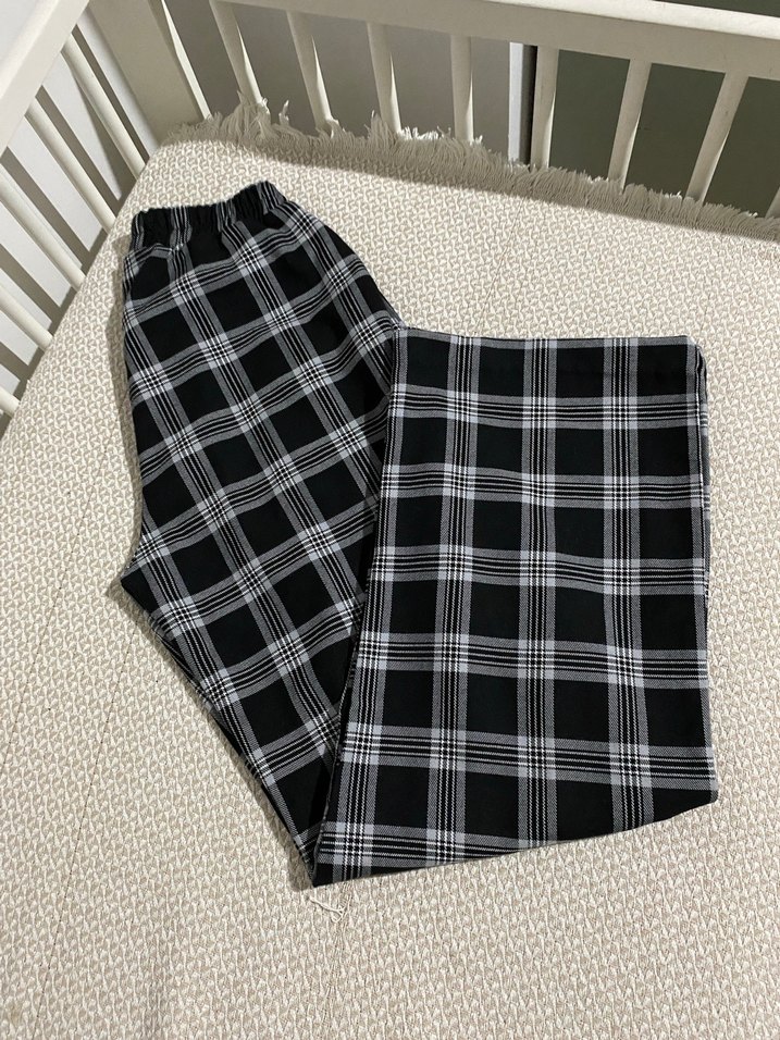 Gri Ekose Kadın Midi Pantolon - Görsel 2