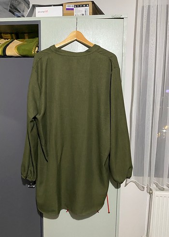 Düğmeli Keten Kadın Tunik - Haki - Görsel 4