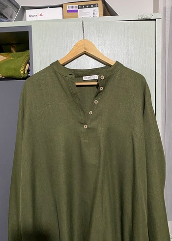 Düğmeli Keten Kadın Tunik - Haki - Görsel 2