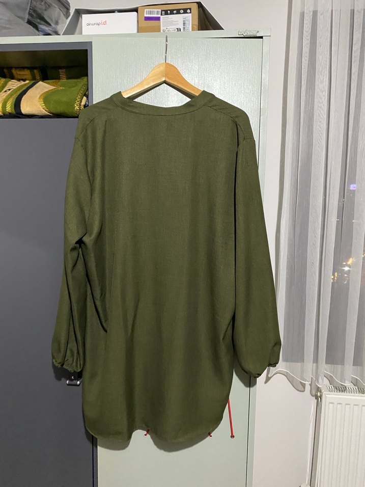 Düğmeli Keten Kadın Tunik - Haki - Görsel 4