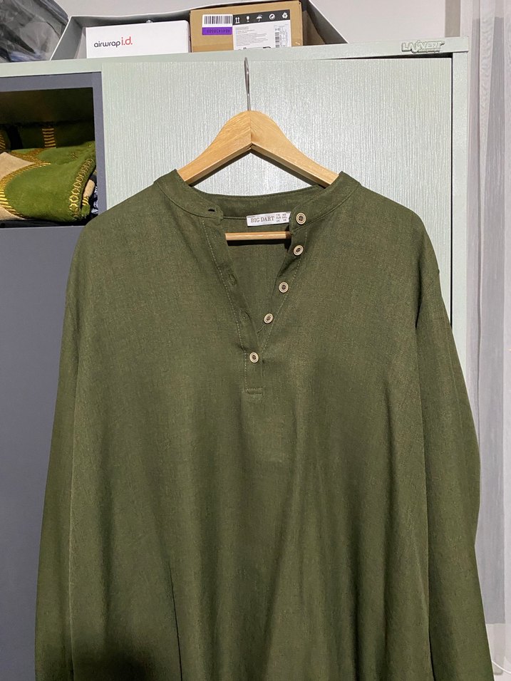 Düğmeli Keten Kadın Tunik - Haki - Görsel 2