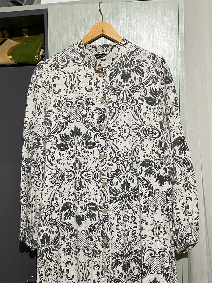 Uzun Kollu Bohem Desenli Uzun Elbise - Görsel 3