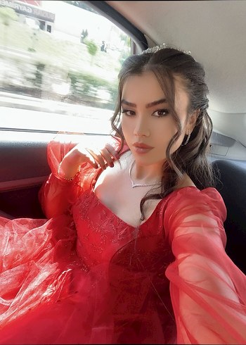 Uzun Kollu Kırmızı Drape Detaylı Abiye - Görsel 3