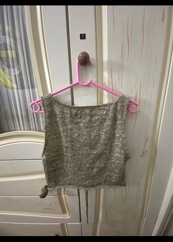 Gri Keten V Yaka Kolsuz crop - Görsel 2