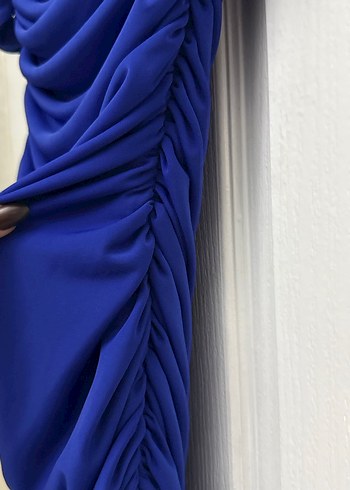 Mavi Drapeli Straplez Mini Elbise - Görsel 3