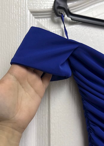 Mavi Drapeli Straplez Mini Elbise - Görsel 5