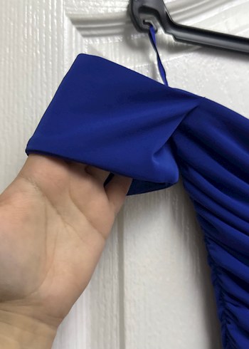 Mavi Drapeli Straplez Mini Elbise - Görsel 4