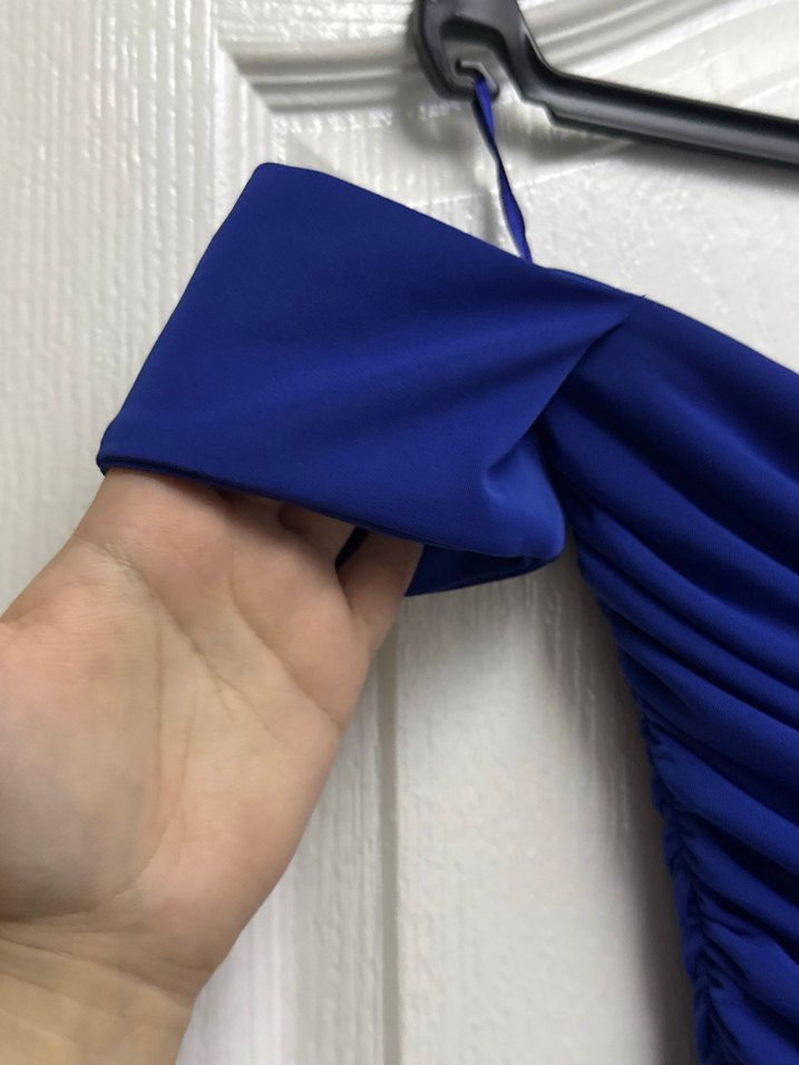 Mavi Drapeli Straplez Mini Elbise - Görsel 4