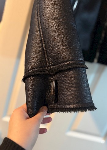 Siyah Kürklü Deri Biker Ceket - Görsel 3