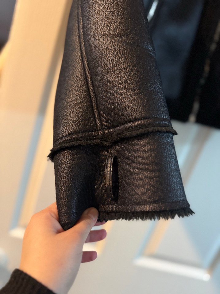 Siyah Kürklü Deri Biker Ceket - Görsel 3