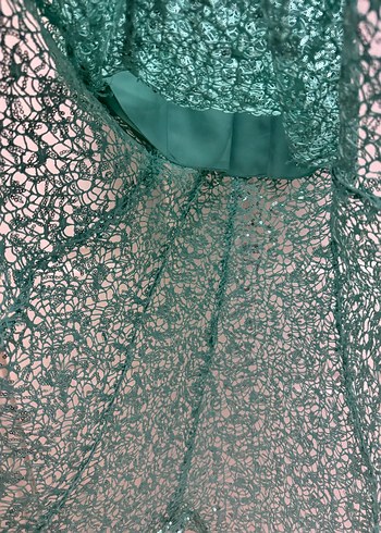 Turkuaz Dantelli Uzun Abiye Elbise - Görsel 8