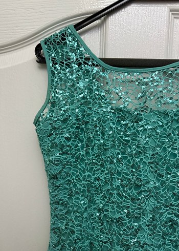 Turkuaz Dantelli Uzun Abiye Elbise - Görsel 5