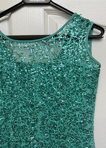 Turkuaz Dantelli Uzun Abiye Elbise - Görsel 4