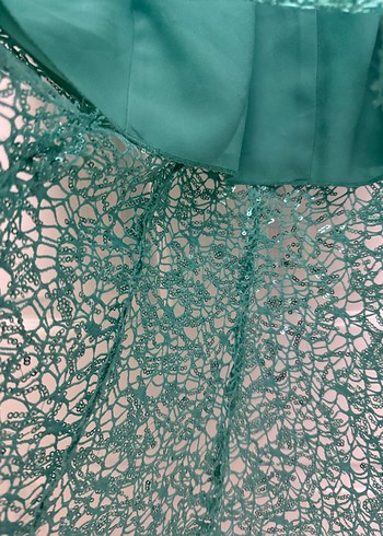 Turkuaz Dantelli Uzun Abiye Elbise - Görsel 7