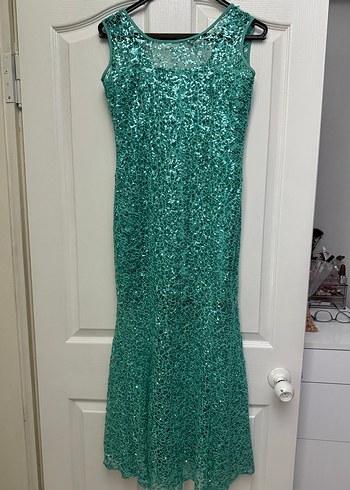 Turkuaz Dantelli Uzun Abiye Elbise - Görsel 3