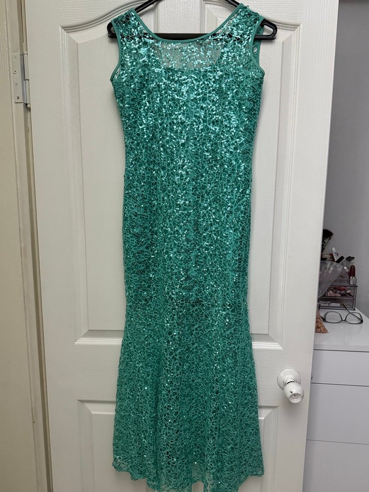 Turkuaz Dantelli Uzun Abiye Elbise - Görsel 3