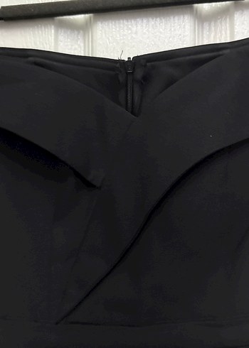 V Yaka Siyah Midi Kadın Abiye Elbise - Görsel 5