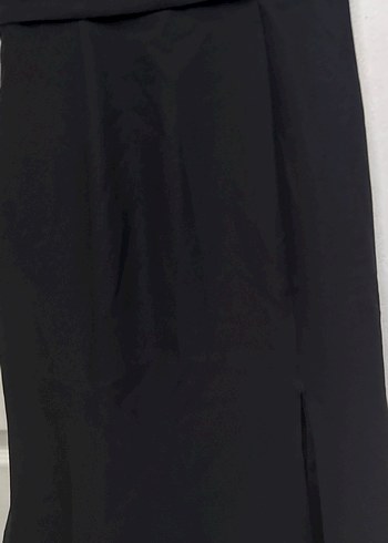 V Yaka Siyah Midi Kadın Abiye Elbise - Görsel 3