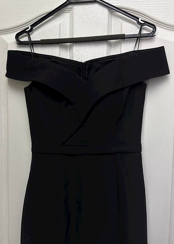 V Yaka Siyah Midi Kadın Abiye Elbise - Görsel 4