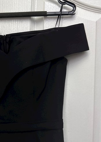 V Yaka Siyah Midi Kadın Abiye Elbise - Görsel 7