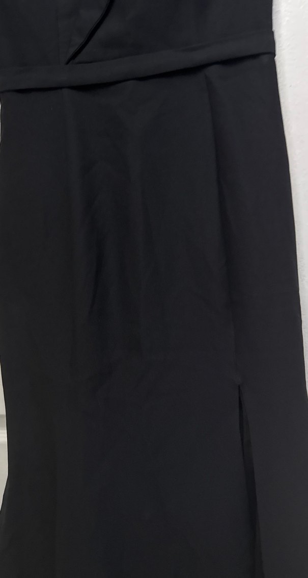 V Yaka Siyah Midi Kadın Abiye Elbise - Görsel 3