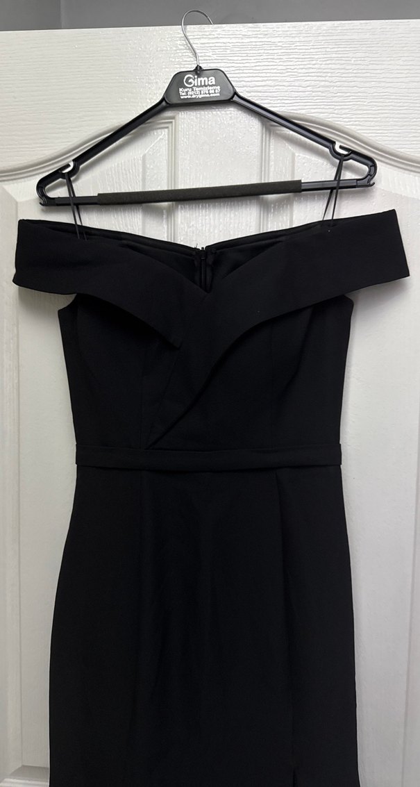 V Yaka Siyah Midi Kadın Abiye Elbise - Görsel 4