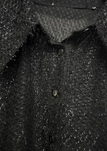 Siyah Simli Transparan Düğmeli Uzun Kollu Gömlek - Görsel 3