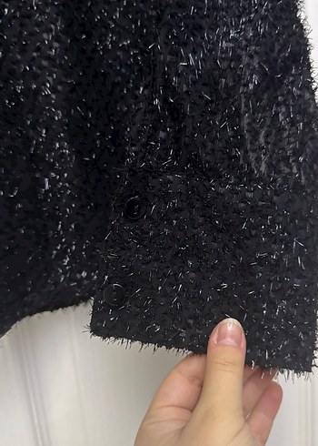 Siyah Simli Transparan Düğmeli Uzun Kollu Gömlek - Görsel 7