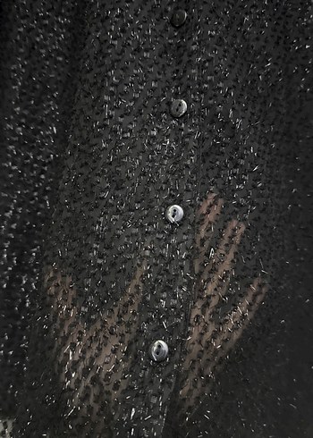 Siyah Simli Transparan Düğmeli Uzun Kollu Gömlek - Görsel 5