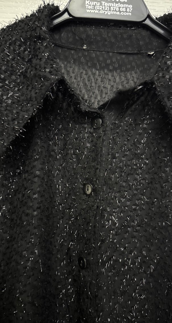 Siyah Simli Transparan Düğmeli Uzun Kollu Gömlek - Görsel 3