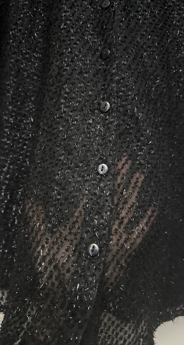 Siyah Simli Transparan Düğmeli Uzun Kollu Gömlek - Görsel 5