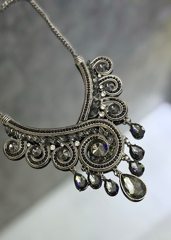 Gri Boncuklu Bohem Kadın Kolye - Görsel 2