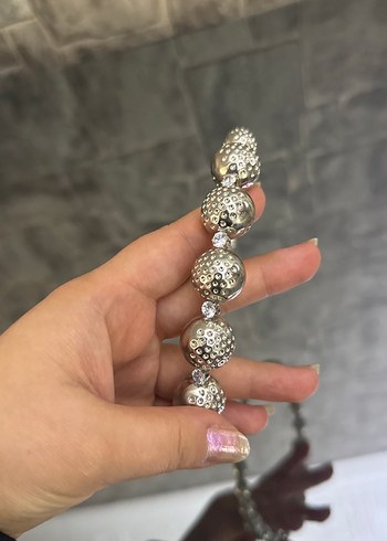 Gri Boncuklu Taşlı Midi Kadın Kolye - Görsel 2