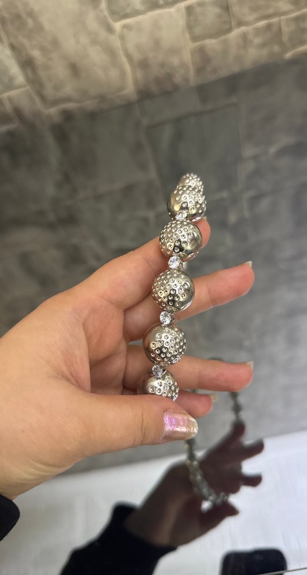 Gri Boncuklu Taşlı Midi Kadın Kolye - Görsel 2