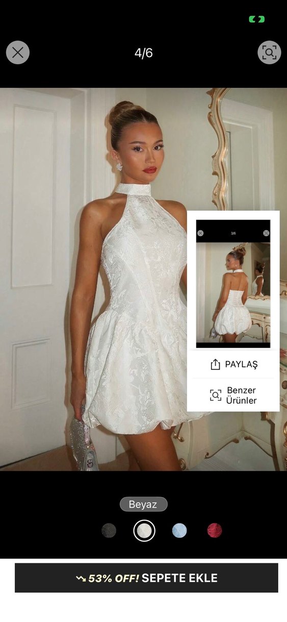 Beyaz Straplez Dantel Mini Abiye Elbise - Görsel 3