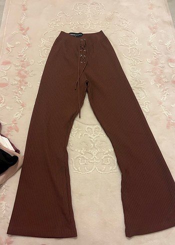 Düğmeli Kahverengi Triko Kadın Pantolon - Görsel 2