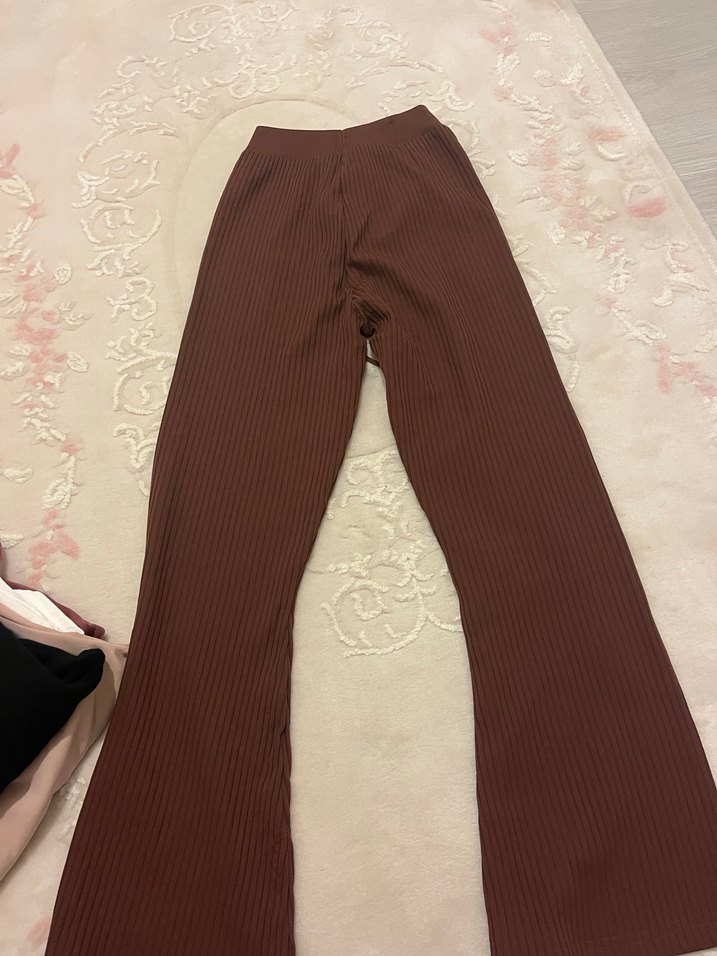 Düğmeli Kahverengi Triko Kadın Pantolon - Görsel 3