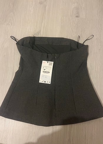 Gri Pilili Straplez Kadın Üst - Görsel 4