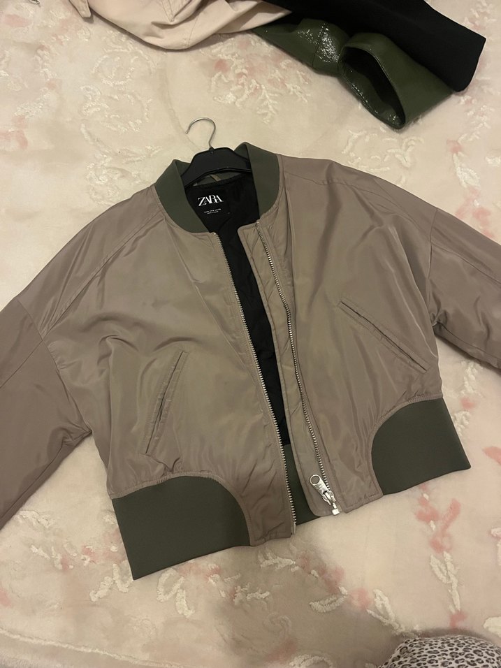 Gri Deri Kadın Ceket, Fermuarlı, Salaş Kesim - Görsel 2