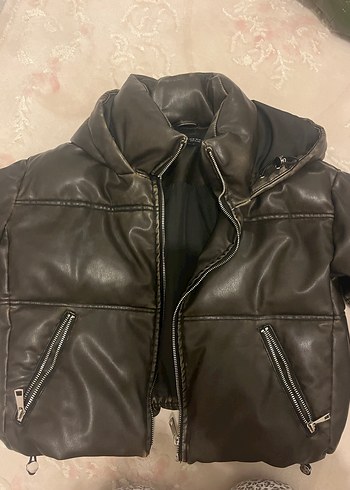 Kadın Siyah Deri Kürklü Kapüşonlu Ceket - Görsel 6