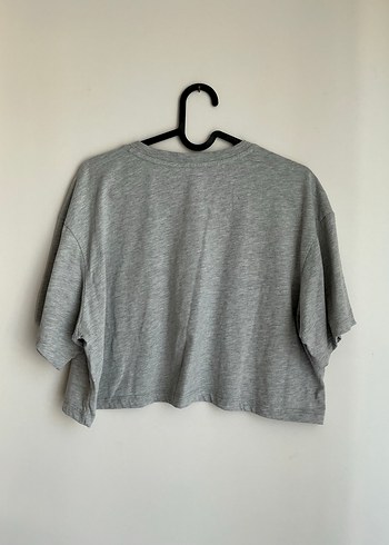 Gri Orijinal Harvard Baskılı Kısa Kollu Crop Top - Görsel 2