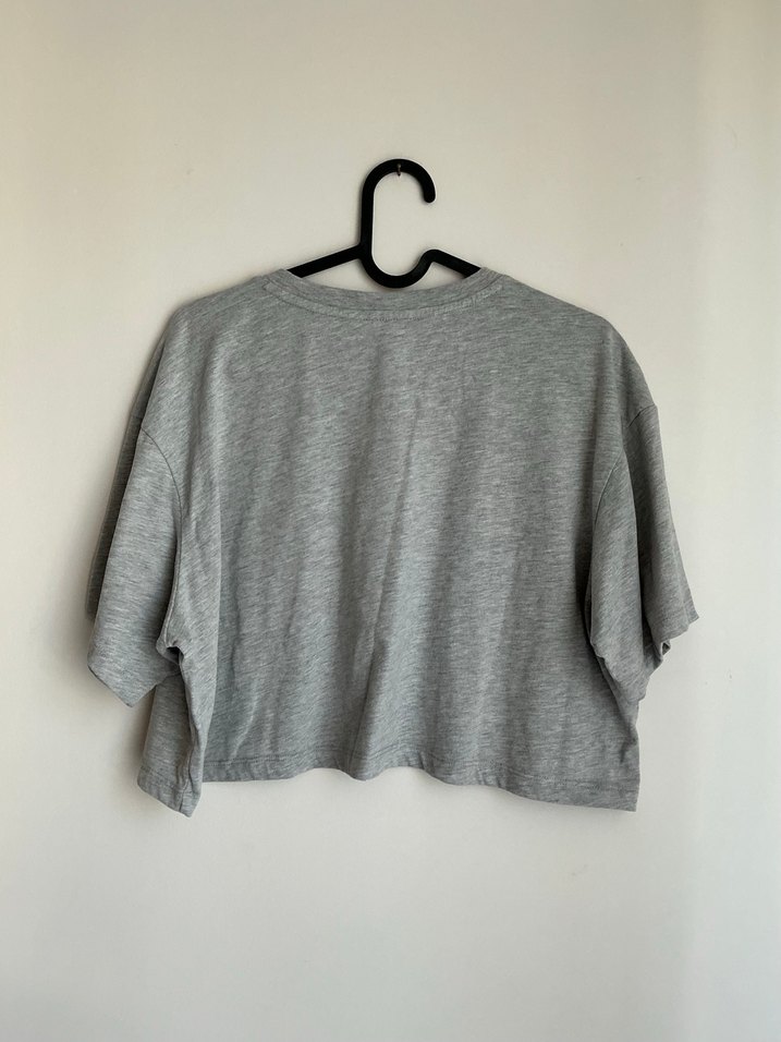 Gri Orijinal Harvard Baskılı Kısa Kollu Crop Top - Görsel 2