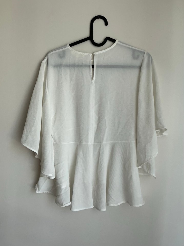 Drapeli Beyaz Keten Kadın Bluz - Görsel 2