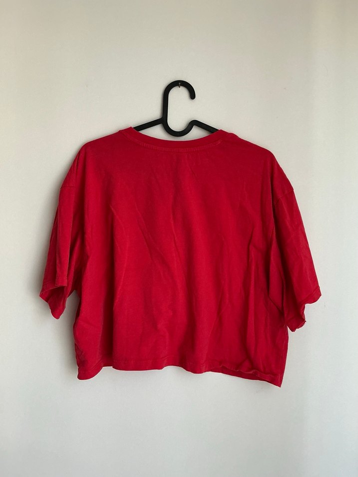 Kırmızı Baskılı Kadın Crop - Görsel 2