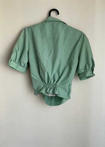 Kurdeleli Yeşil Kısa Kadın Gömlek - Görsel 2